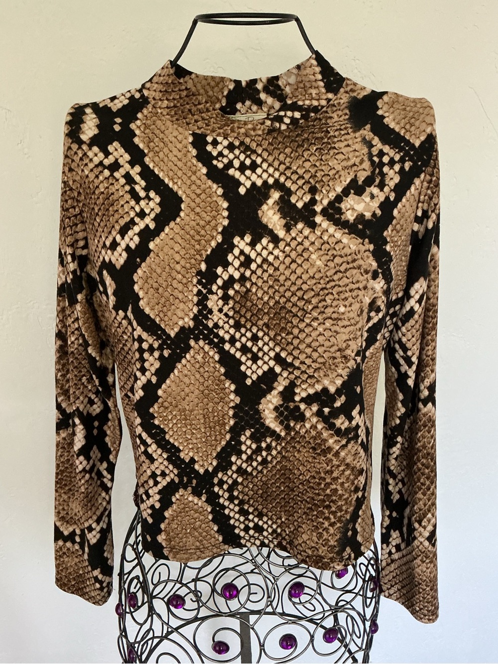 Olivia Rae Long Mock Neck Snake Print Top